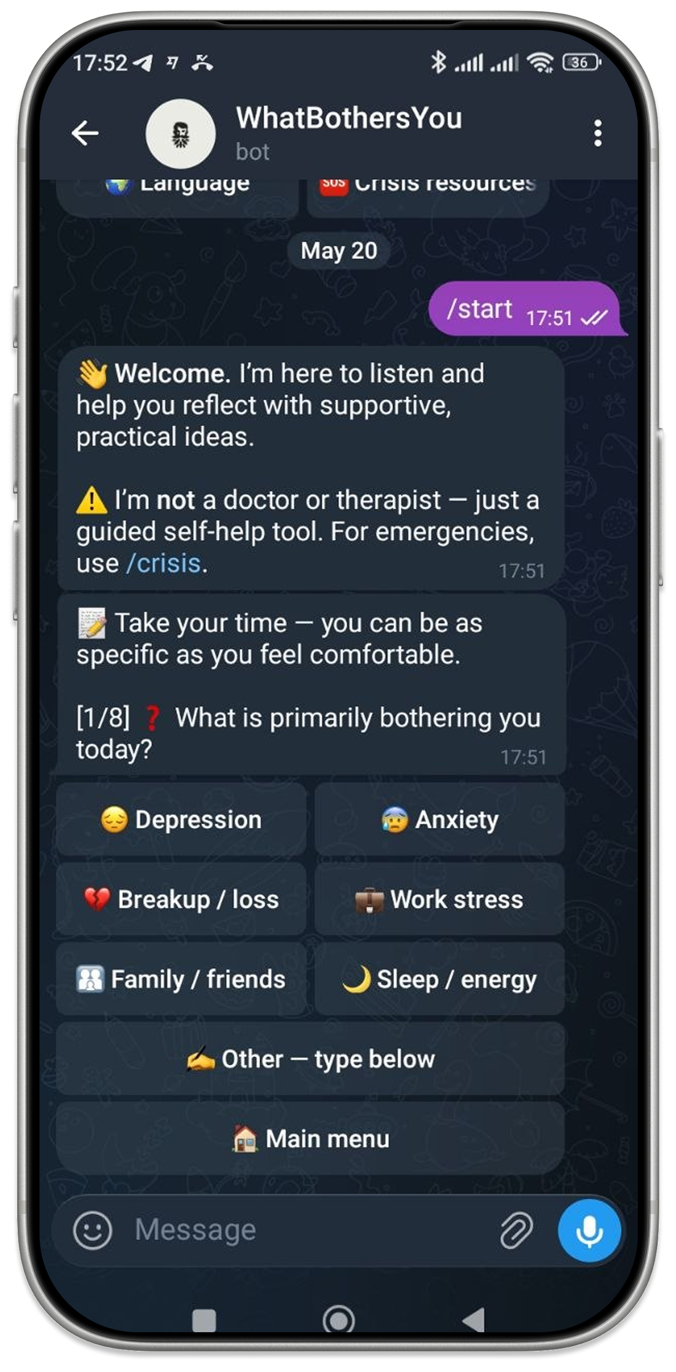 What Bothers You Telegram bot preview